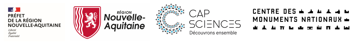 logos des partenaires, RMN-GP, Région Nouvelle Aquitaine, CMN et Cap-Sciences